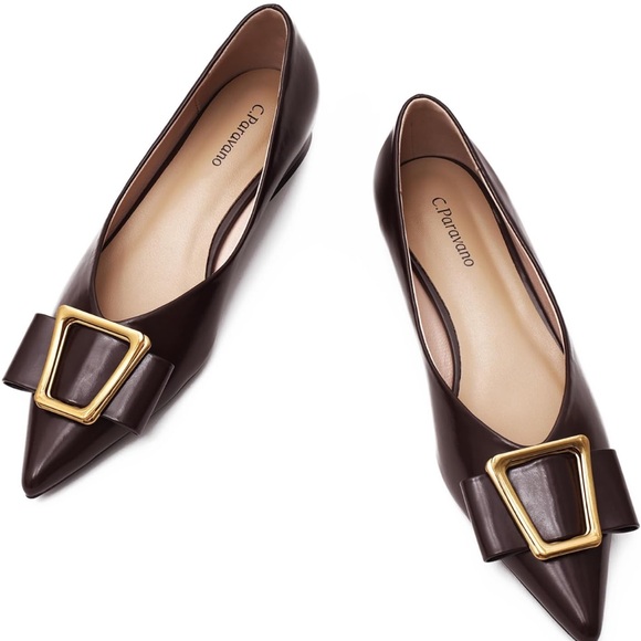 C. Paravano Shoes - NWT C.Paravano ,Trapezoidal Metal Tie Flats (Aida) Claret 7.5